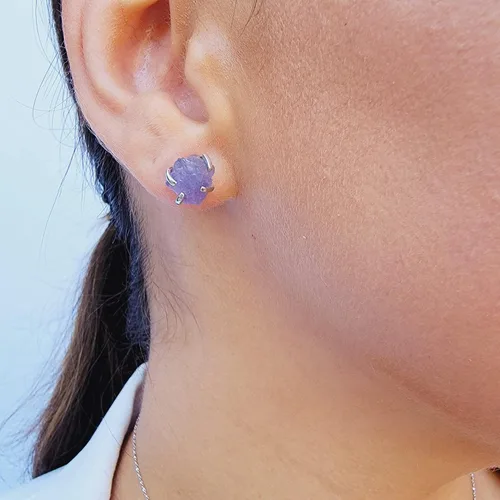 Vista 108 de Aretes de piedra preciosa natural en bruto con oro rosa sobre plata de ley 925, 6 a 0.276 in, regalo de piedra de nacimiento de calidad genuina