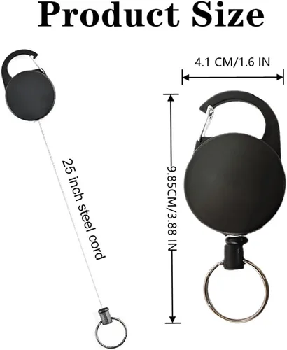 Vista 2 de 2 llaveros retráctiles, llaveros robustos y resistentes, llavero retráctil, clip para cinturón con mosquetón multiherramienta, cordón de 25 pulgadas