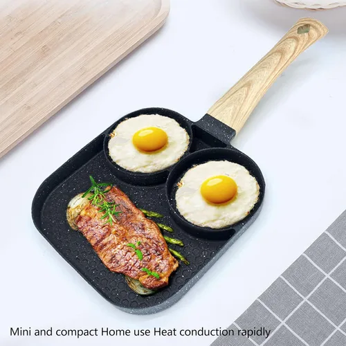 Vista 7 de Sartén antiadherente 3 en 1, sartén para huevos, sartén seccional para desayuno que evita que se pegue resistente al calor, sartén dividida