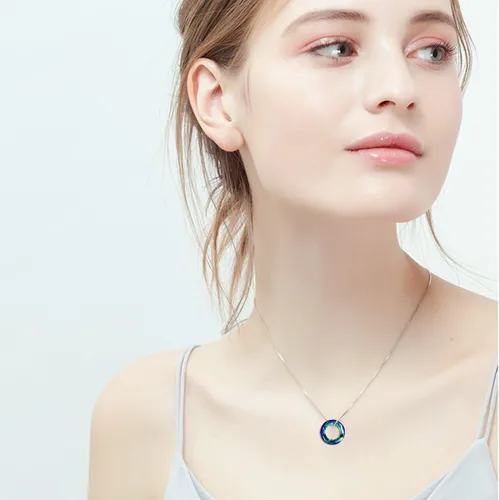 Vista 2 de Collar de plata de ley 925 con cristales de Swarovski, joyería para mujeres, adolescentes y niñas.