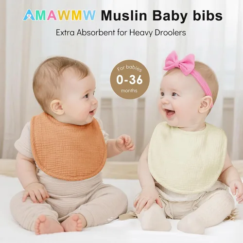 Vista 8 de AMAWMW Baberos de muselina unisex para niños y niñas, paquete de 6 baberos de bandana para bebé, baberos ajustables para recién nacidos para babear