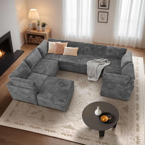Vista 33 de Sofá seccional modular, conjunto de sofá en forma de L de 98" para sala de estar, 4 asientos cómodos tipo nube con sillas giratorias, combinación