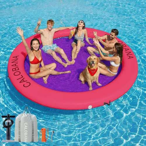 Vista 13 de CALOBANA Hamaca de agua inflable redonda flotante, flota lago isla balsa plataforma de muelle inflable para adultos, piscina, río, fiesta en la playa