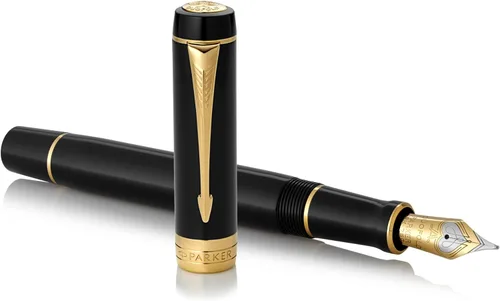 Vista 2 de Pluma estilográfica Parker Prestige, cincelada, de rutenio, fina (1931333), Negro/Dorado (Classic Black with Gold Trim) M