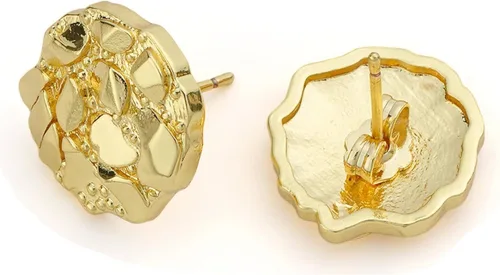 Vista 4 de Aretes de tuerca chapados en oro amarillo de 14 quilates con textura áspera para mujeres y hombres de plata esterlina