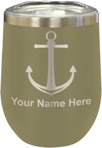 Vista 9 de LaserGram Vaso de vino de acero inoxidable de doble pared, ancla de barco, grabado personalizado incluido (negro)