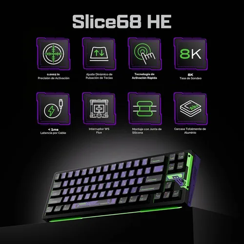 Vista 2 de OOCTPK Chilkey Slice68 HE - Teclado mecánico para juegos con cable, 68% intercambiable en caliente de aluminio con efecto Hall personalizado