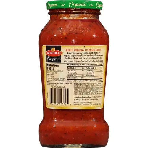 Vista 3 de Bertolli orgánico aceite de oliva salsa de pasta de albahaca y ajo - 4 tarros de vidrio 24 oz680g cada uno