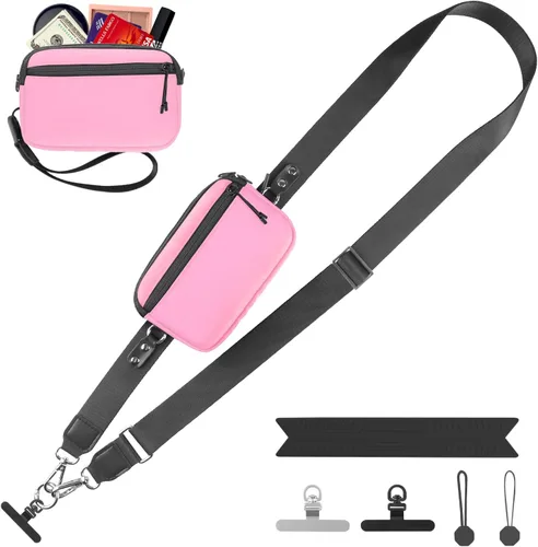 Vista 37 de YFWE Correa de clip and go para teléfono con cartera cruzada, cordón ajustable para teléfono con cartera RFID desmontable, correa universal