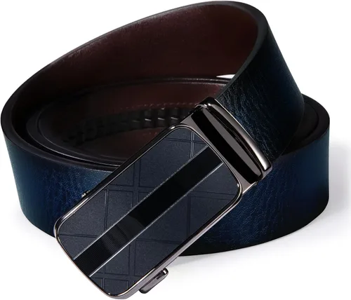 Vista 3 de Barry.Wang Cinturón formal para hombre, cuero de grano completo con hebilla automática sin níquel, regalo de lujo