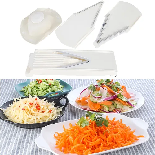 Vista 3 de Cortador de mandolina para cocina, picador de verduras ajustable, frutas, rallador de queso, rebanador de papas fritas, rebanador de alimentos