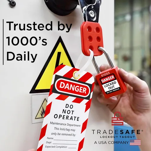 Vista 6 de TRADESAFE Kit de etiquetado de bloqueo con cerrojos, etiquetas de bloqueo, cerraduras Red Loto - Kits de etiquetas de bloqueo eléctrico