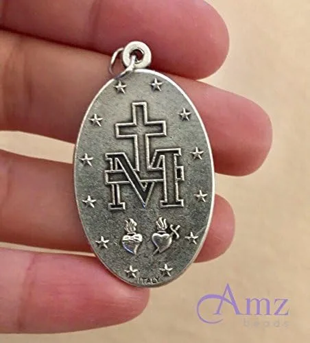 Vista 4 de AMZ Beads - Mayorista de muchos colgantes de medalla milagrosa XL de María 175 pulgadas de alto x 1 pulgadas de ancho acabado de buey plateado