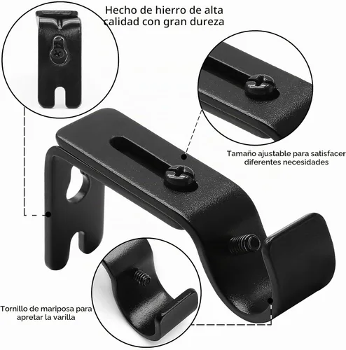 Vista 3 de 4 soportes ajustables para barra de cortina, 5/8-3/4 pulgadas Negro
