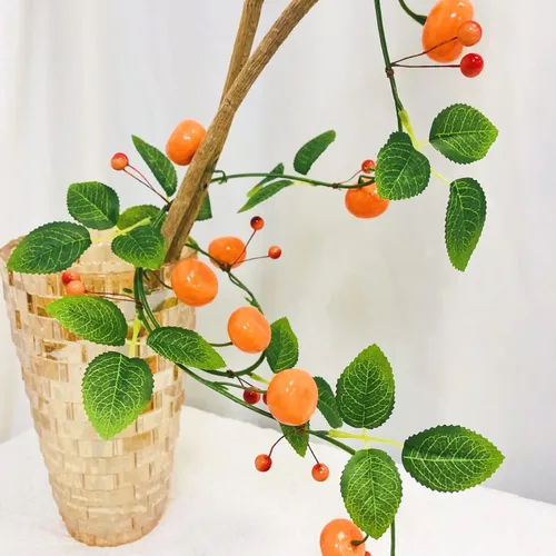 Vista 7 de Paquete de 2 flores artificiales de vid de mandarina (13 pies), guirnalda de kumquat de naranjas frutales para boda, arco, fiesta, jardín, A-1010