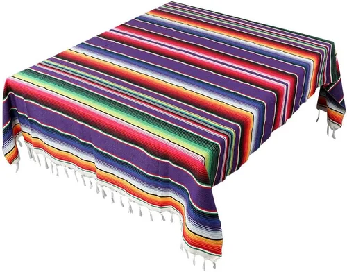 Vista 8 de AerWo Mantel mexicano de 60 x 85 pulgadas, manta de serape mexicano con borlas para decoración de fiesta de cinco de mayo, mantel rectangular tejido