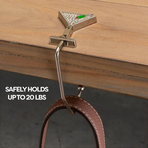Vista 4 de Gancho para bolso de Martini o colgador de bolso para mesa o bar, con diamantes de imitación deslumbrante, brillante y elegante soporte para bolsas