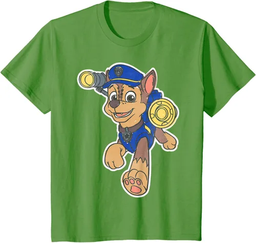 Vista 93 de Paw Patrol Chase Character Patch - Camiseta negra de manga corta con cuello redondo y ajuste clásico, talla S Negro