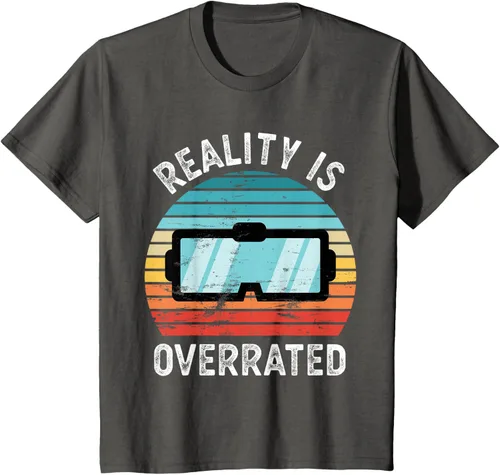 Vista 35 de Reality is Overrated VR - Camiseta divertida de regalo de realidad virtual, Negro, S