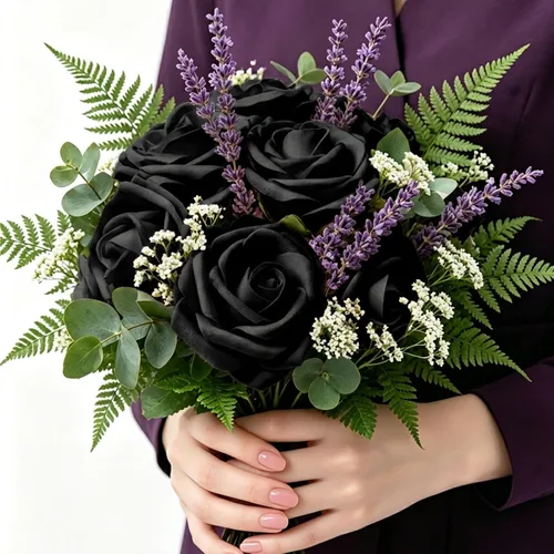 Vista 4 de Aegero Flores artificiales, 25 rosas falsas de espuma con tallos para ramos de boda, centros de mesa de despedida de soltera, arreglos, mesas