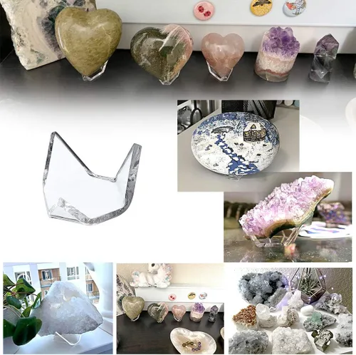 Vista 2 de Hipiwe Paquete de 5 soportes de exhibición triangulares acrílicos – Caballete de exhibición para geodas, rocas, ágata mineral, coral fósil, soportes