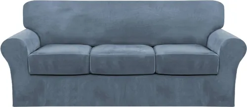 Vista 36 de FantasDecor Fundas de terciopelo para sofá de 2 piezas para sala, con cojín individual, protector elástico de muebles para mascotas, lavable a Negro