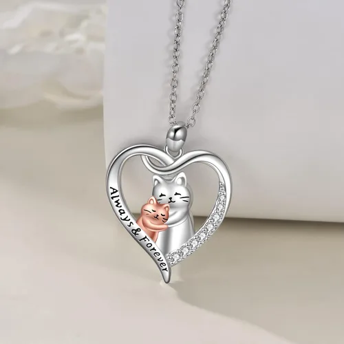 Vista 2 de Collar de plata de ley con diseño de animales para padremadre e hijahijo