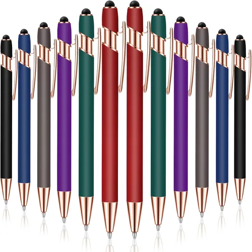 Vista 17 de Tenare 12 piezas 2 en 1 bolígrafo de metal con punta de lápiz capacitivo, bolígrafo de 1,0 mm de tinta negra para pantallas táctiles (color surtido)