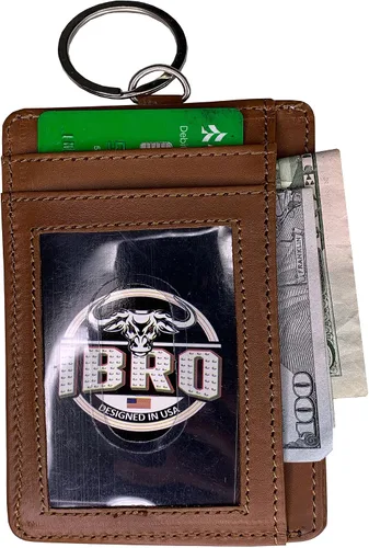 Vista 2 de IBRO Billetera delgada con bloqueo RFID para hombre con bolsillo para identificación, Beige Bronceado, Cartera Rfid