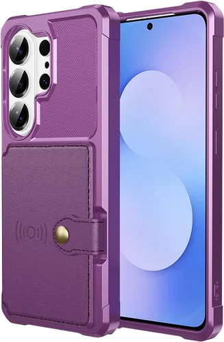 Vista 97 de Funda para Samsung Galaxy S21 Ultra con tarjetero, compatible con soporte magnético para automóvil, resistente a los golpes, resistente, suave, TPU