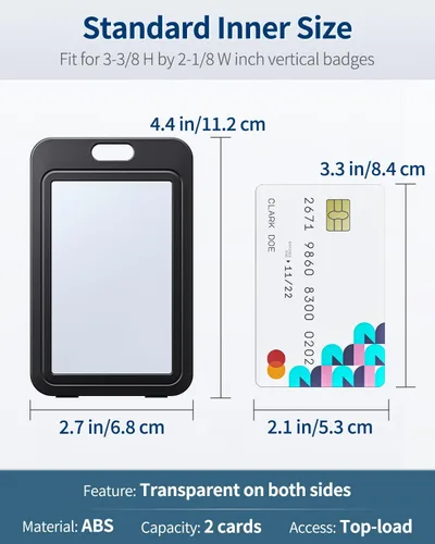 Vista 5 de Uniclife 3 portatarjetas con ventanas de doble cara funda de plástico vertical y 2 carretes retráctiles para llaveros para tarjetas de hasta 8