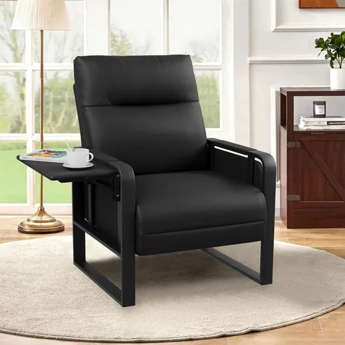 Vista 16 de Silla de Acento Moderna Tapizada en Cuero PU Sillón con Mesa de Bandeja para Dormitorio Sala de Estar Sillas Silla de Oficina Beige