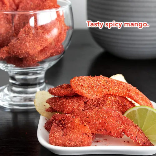 Vista 3 de Balmoro Mango deshidratado picante (8.8 onzas), rodajas de fruta de mango deshidratado picante, fruta seca de chile y mango, mango seco con chile