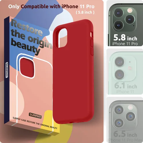 Vista 2 de SURPHY Funda compatible con iPhone 11 Pro de 5.8 pulgadas, funda gruesa de silicona líquida (con forro de microfibra) para 11 Pro 2019, color rojo