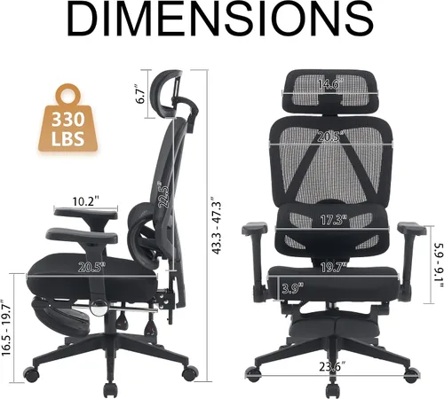 Vista 2 de Silla de oficina ergonómica de malla con reposabrazos, silla de escritorio grande y alta con soporte lumbar, silla giratoria de computadora