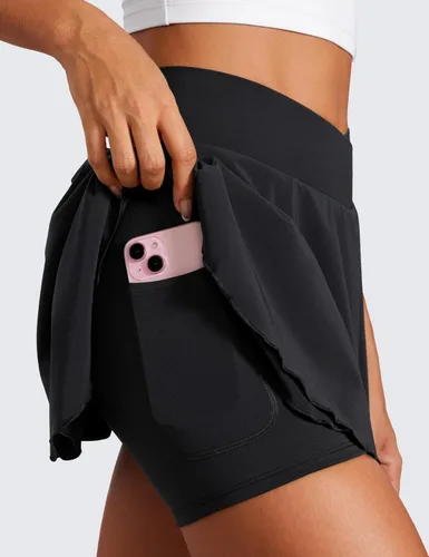 Vista 5 de CRZ YOGA Faldas de tenis para mujer, de cintura alta, con volantes, para entrenamiento, atletismo, golf, con bolsillos