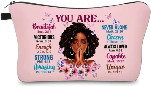 Vista 24 de Bolsa de maquillaje afroamericana para monedero, bolsas de cosméticos negras afro para mujer, regalo inspirador, pequeña bolsa de cosméticos