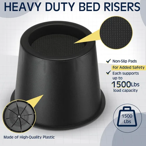 Vista 3 de Paquete de 15 elevadores de cama resistentes de 4 pulgadas, elevadores redondos de muebles para camas, sofás, mesas, sillas, capacidad total