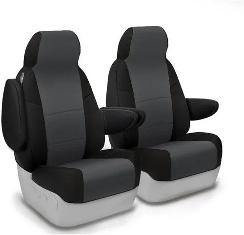 Vista 18 de Coverking Funda para asientos delanteros con ajuste personalizado, 50/50, estilo Neosupreme (gris con bordes negros), para modelos selectos de Ford