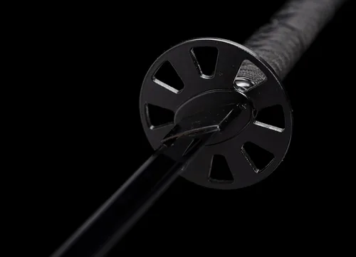 Vista 7 de Espada Katana samurái japonesa negra de 41 pulgadas, acero plegado de Damasco funcional
