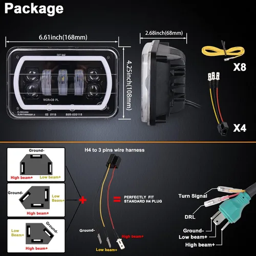 Vista 7 de MOVOTOR Faros delanteros LED para todo terreno 4x6 con haz de halo blanco/amarillo, bombillas de repuesto H4651 H4656 H6545 H4668 para camiones