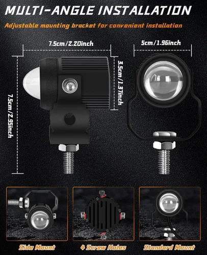 Vista 6 de Zmoon Luces antiniebla LED de conducción para motocicleta, 60 W, cápsulas LED blancas y ámbar, luces de proyector auxiliar de 1.3 pulgadas