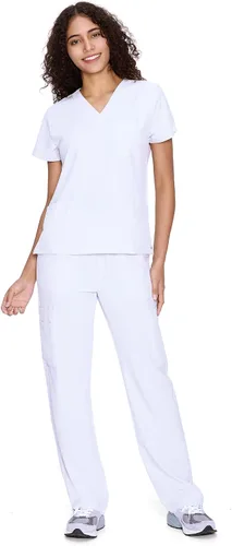 Vista 43 de COZYFIT Scrubs for Women Set - V-Neck & Straight Leg Pants with 9 Pockets Negro