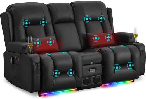 Vista 31 de URRED Sofá reclinable Power Loveseat con masaje y calor, gris ceniza