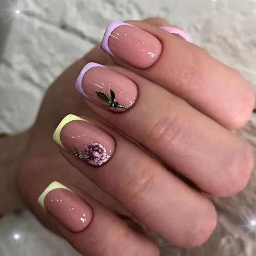 Vista 16 de Uñas postizas a presión de otoño, uñas postizas cortas cuadradas de MABKJLF de cobertura completa con diseños de diente de león, uñas adhesivas