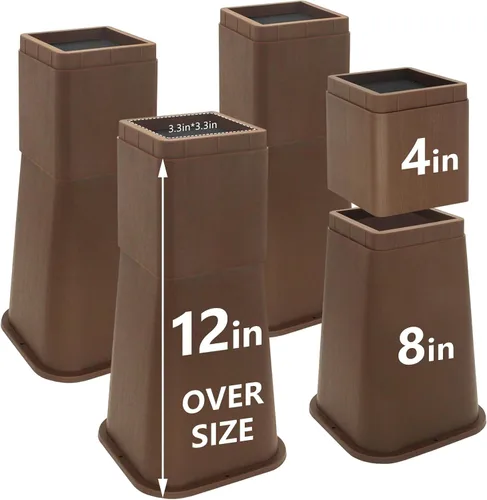 Vista 11 de Paquete de 4 elevadores de cama de 4 pulgadas resistentes, elevadores de muebles para dormitorio, tamaño individual XL, mesa, sofá, armario, marco