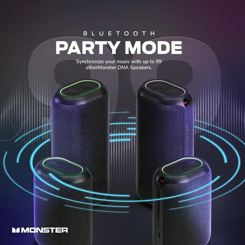 Vista 4 de Monster DNA Max - Altavoz Bluetooth portátil, altavoz portátil con sonido de 360 graves y almohadilla de carga inalámbrica certificada Qi de 10 W