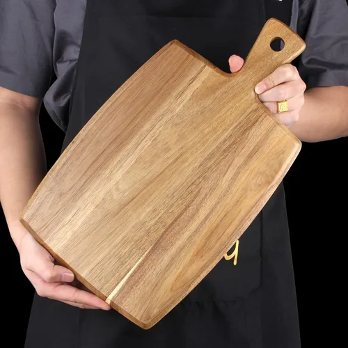 Vista 7 de La mejor tabla de cortar de madera de acacia con mango Tabla de charcutería de madera, tablas de cortar para pan, tablas de cortar carne, tabla