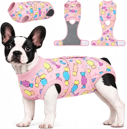 Vista 31 de Kuoser Traje de cirugía para perro, cómodo traje de recuperación para perras, mameluco protector posoperatorio, alternativa suave al cuello E