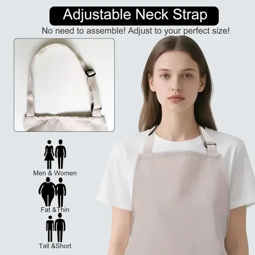 Vista 6 de Kitchen Bib Chef Apron for Women Men with Pockets Waterproof, Large Pockets, Adjustable Neck Strap, For Cooking, Painting, Pottery, Ceramics